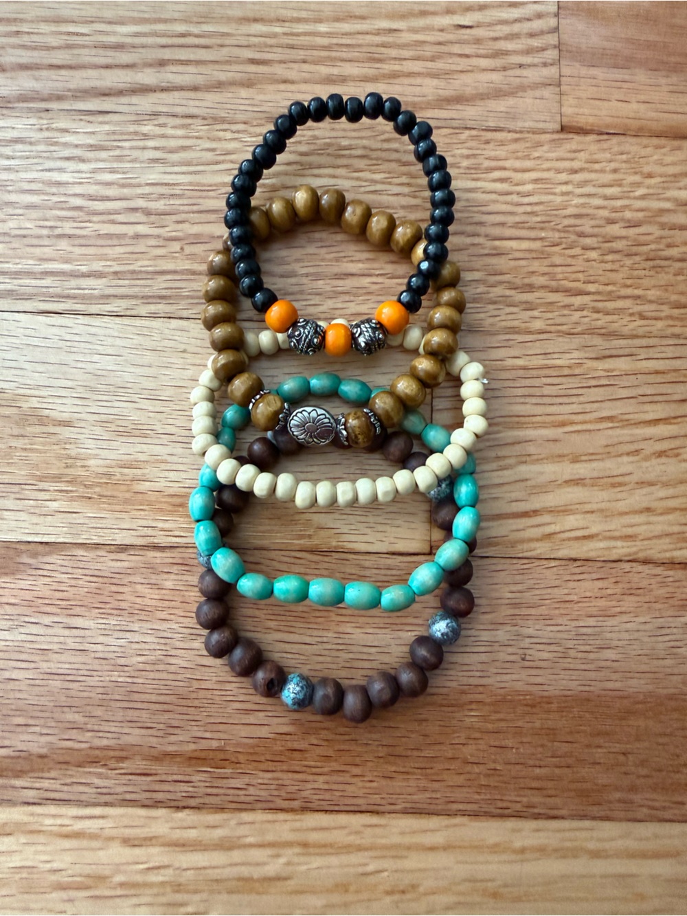 Natural Wood Bead Stretch Bracelet Set of 5